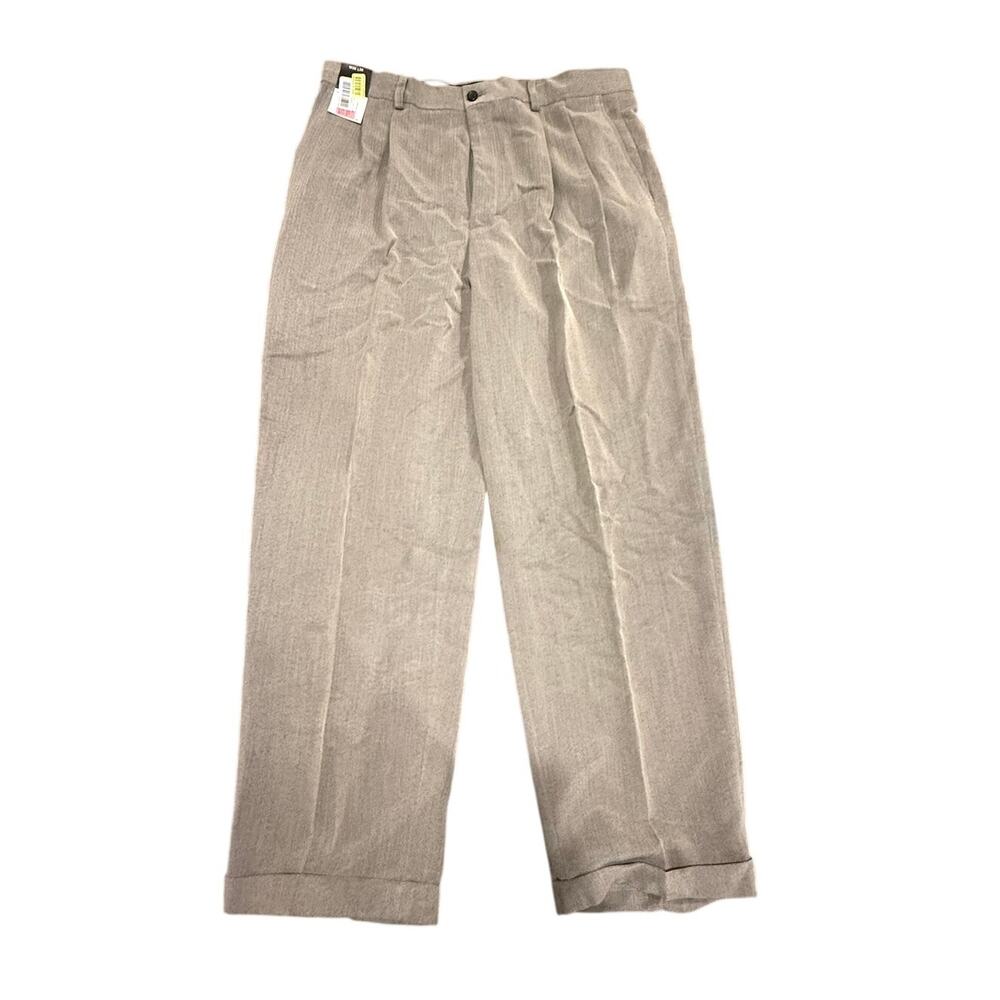 Claiborne Men's Beige Pleated Cuffed Dress Pants Trousers Size W36 L30 NWT